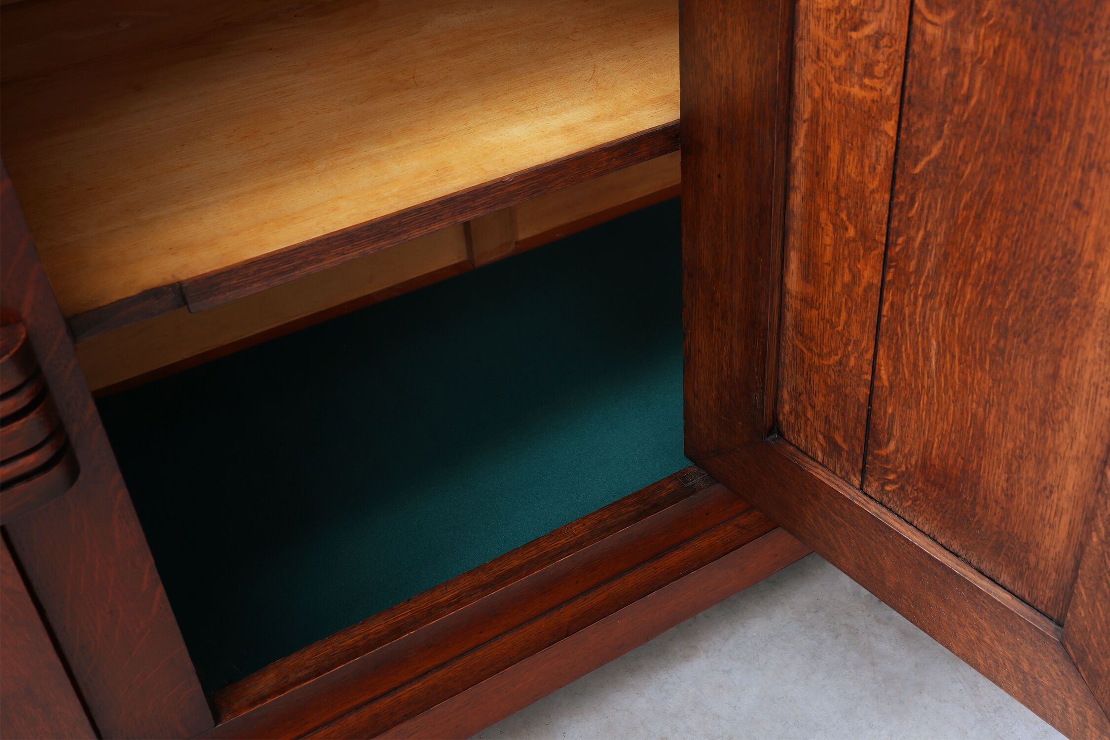 Art Deco carved geometric sideboard by Charles Dudouyt in oak, France ca. 1