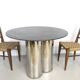 Postmodern Steel Dining Table with a Round Green Marble Top, Italy