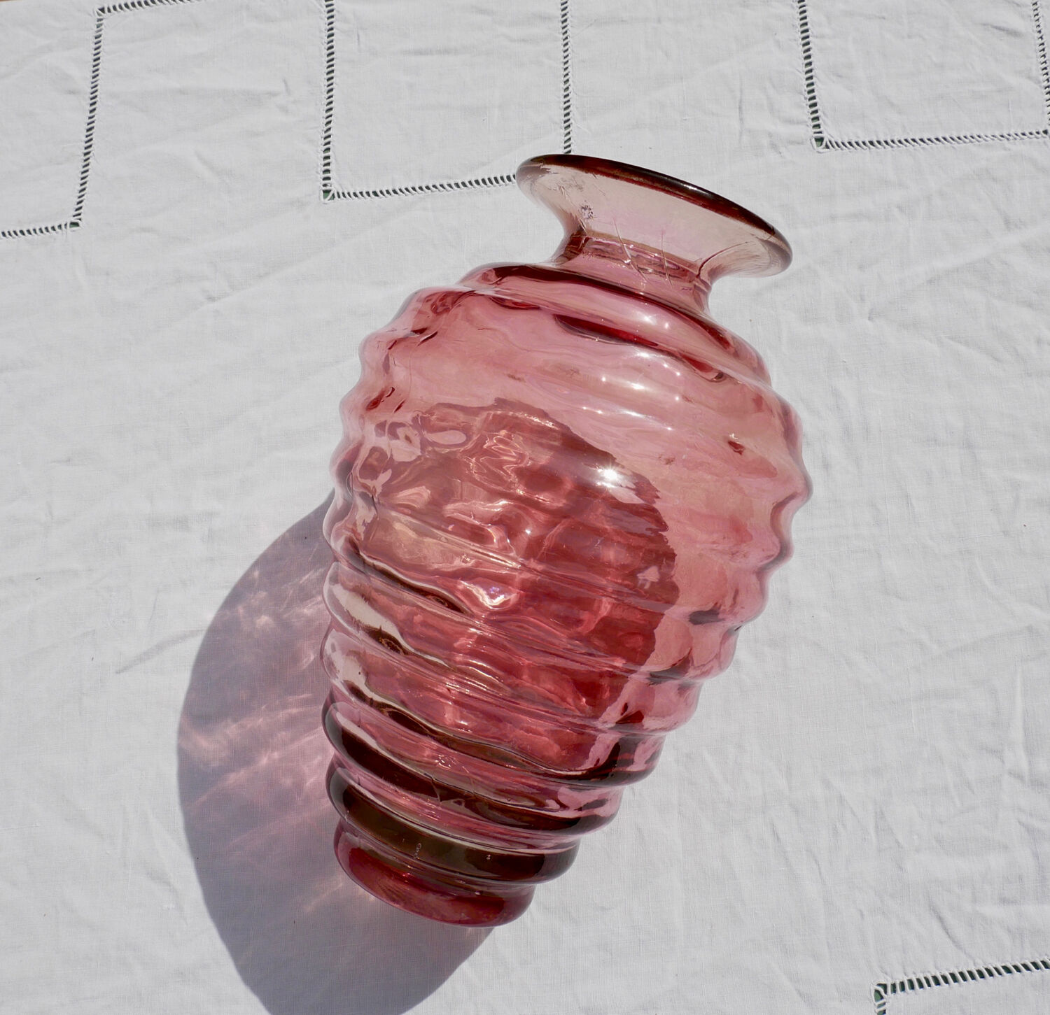 Pink molded glass vase