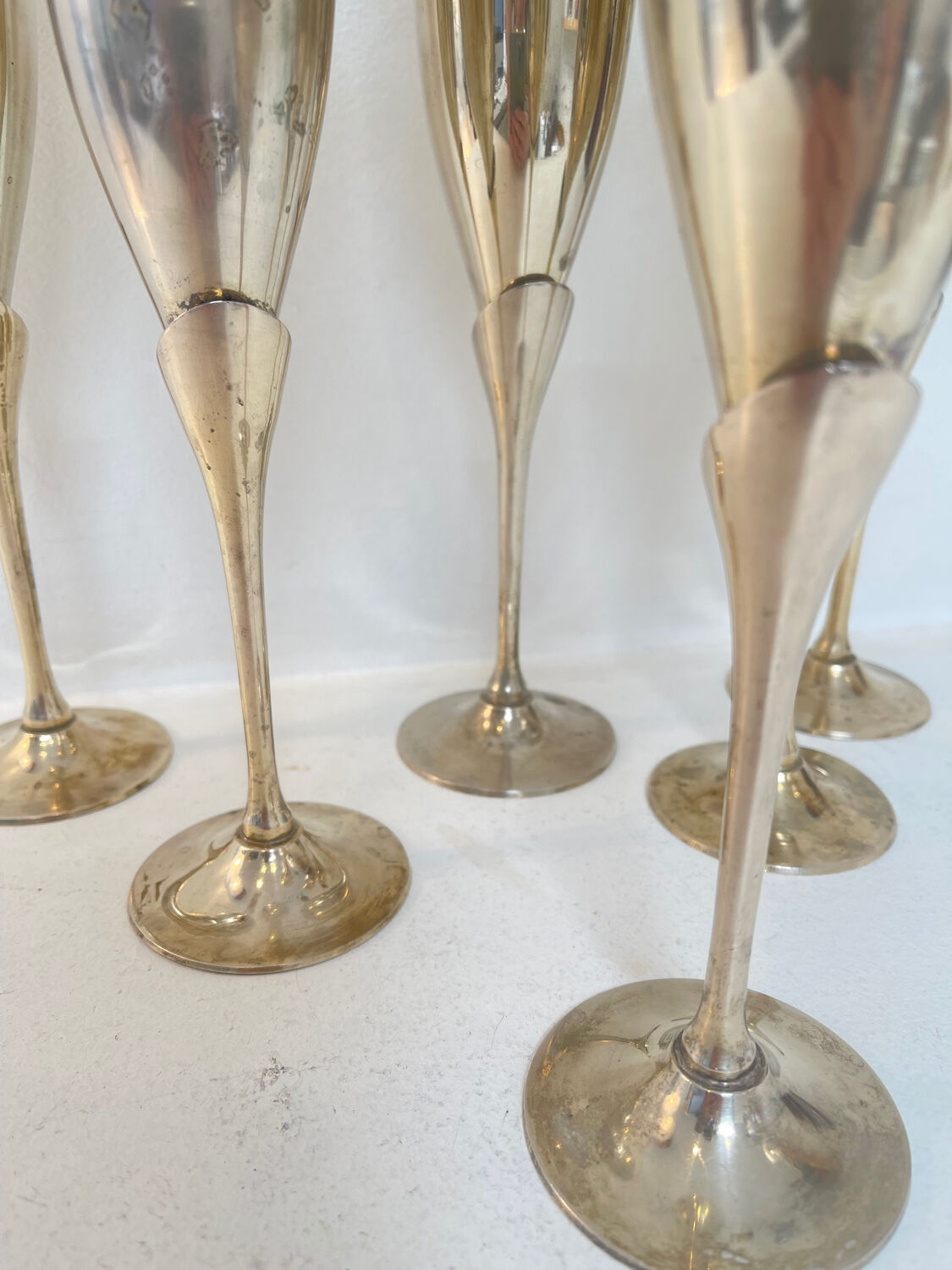 Set of 6 silver-plated champagne flutes – 1970s