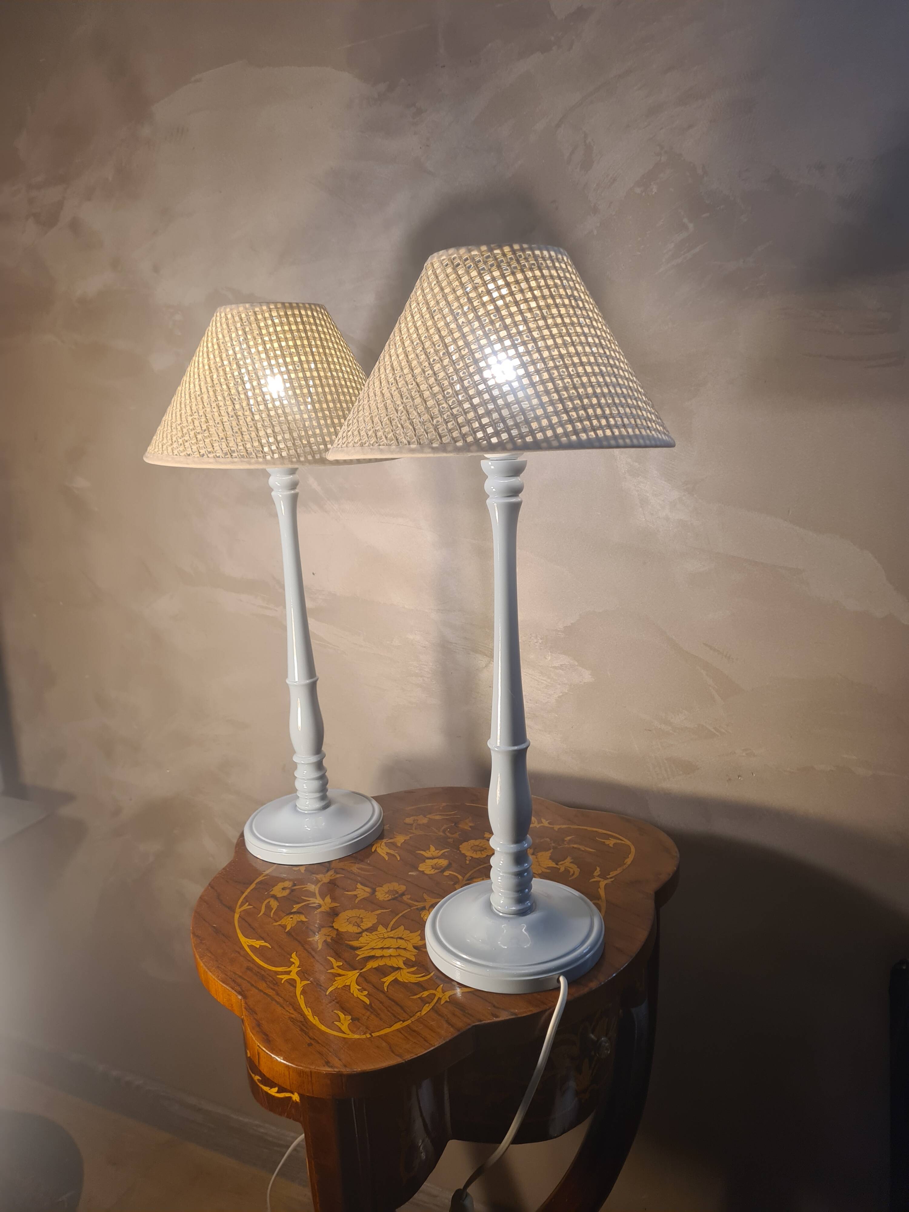 pair of grey-blue lacquered wooden bedside lamps 48x25 compliant with electrical standards