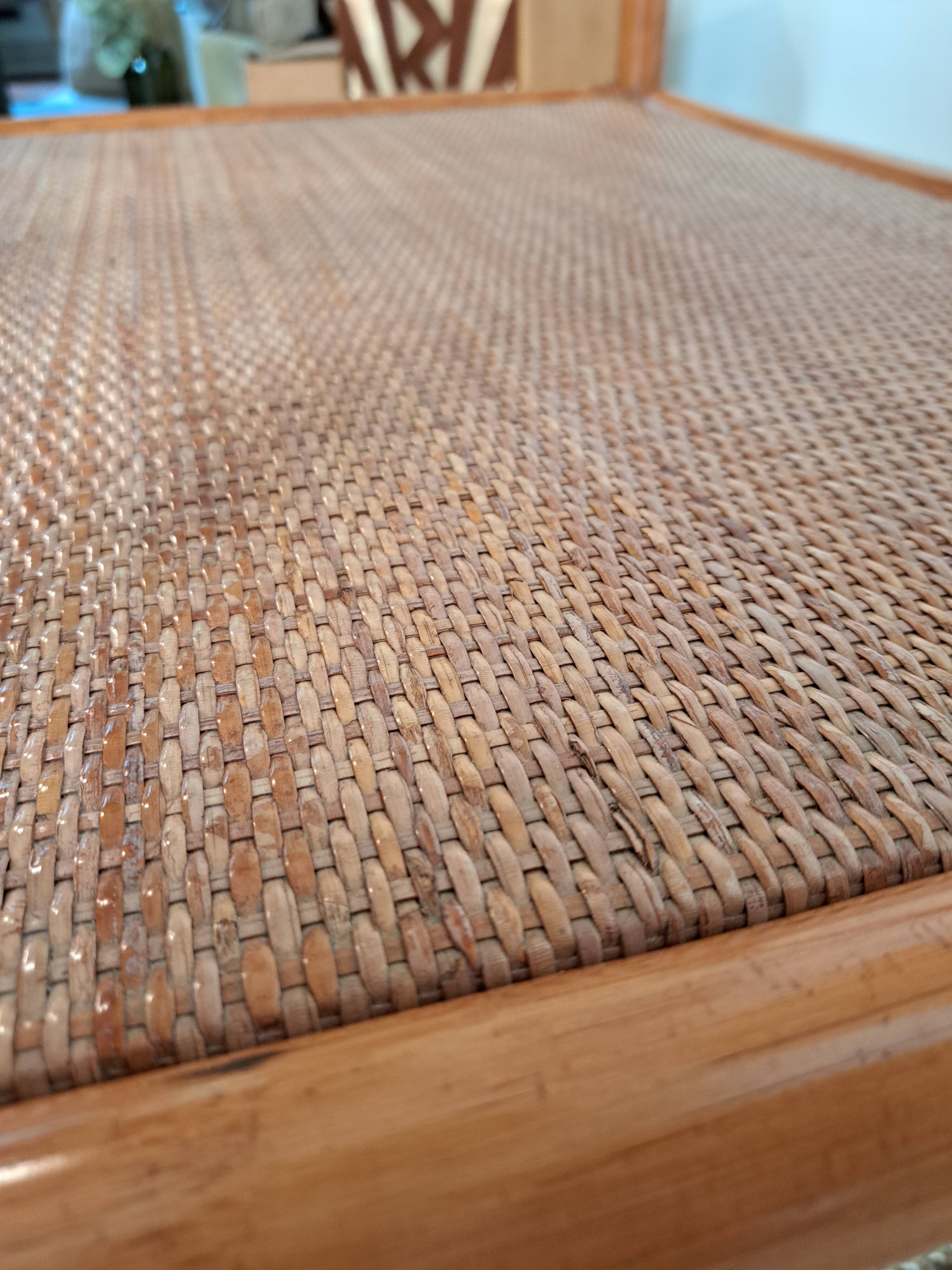 Vintage rectangular rattan and bamboo coffee table