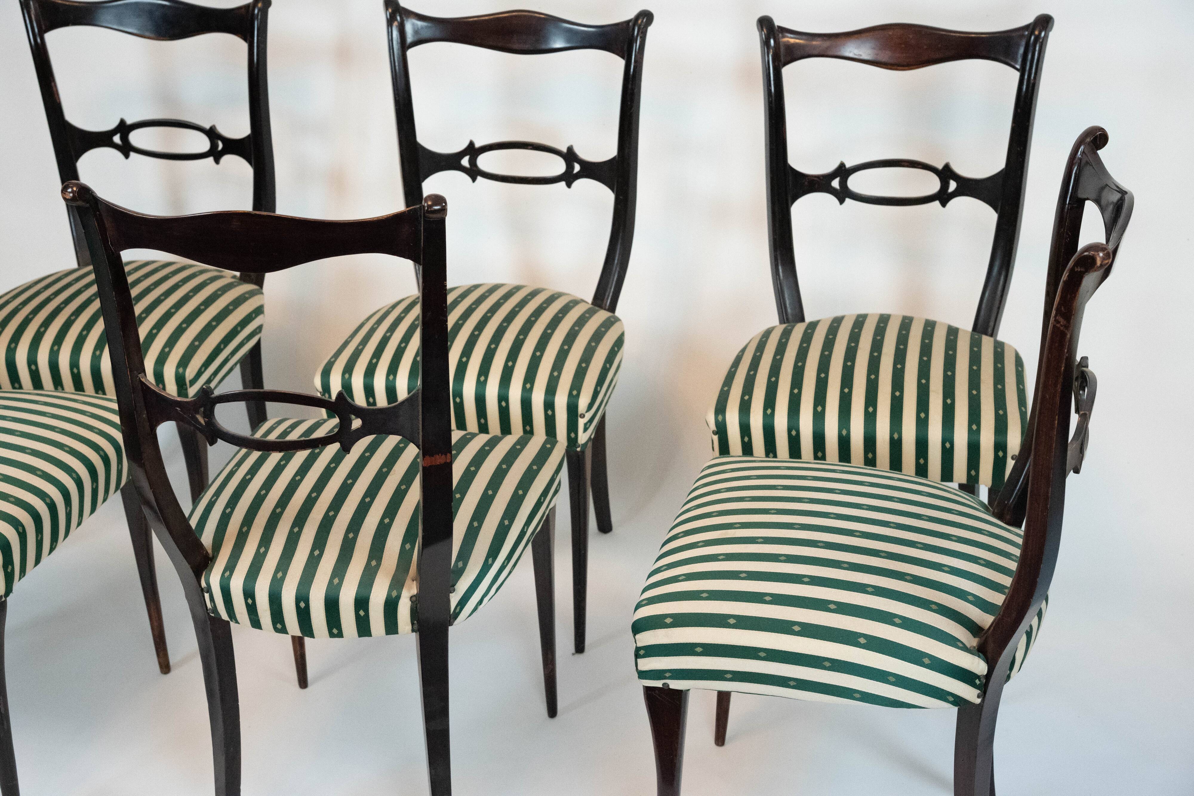Mid-Century set of six dining chairs attributed to Paolo Buffa. Italy 1950s