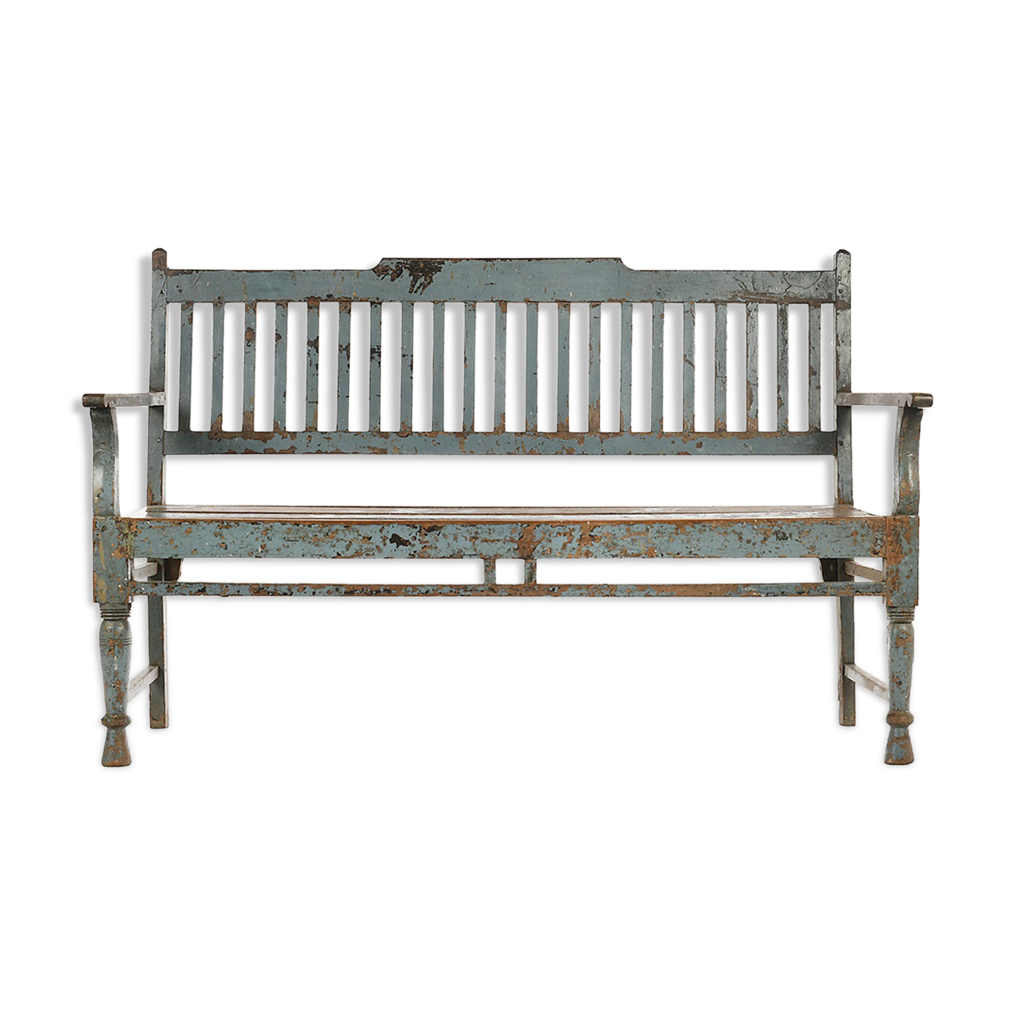 Wooden bench with blue patina