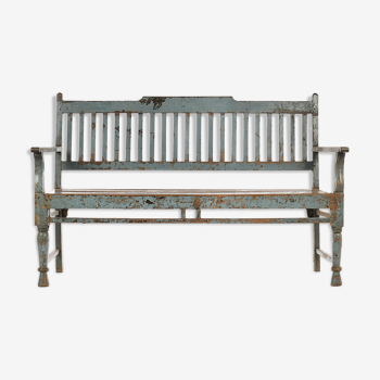 Wooden bench with blue patina