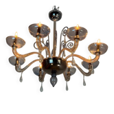 Venetian chandelier in two-tone grey/blue Murano glass with gilding, circa 1990.