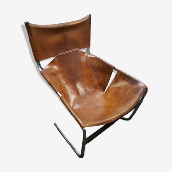 Vintage F444 leather armchair by Pierre Paulin