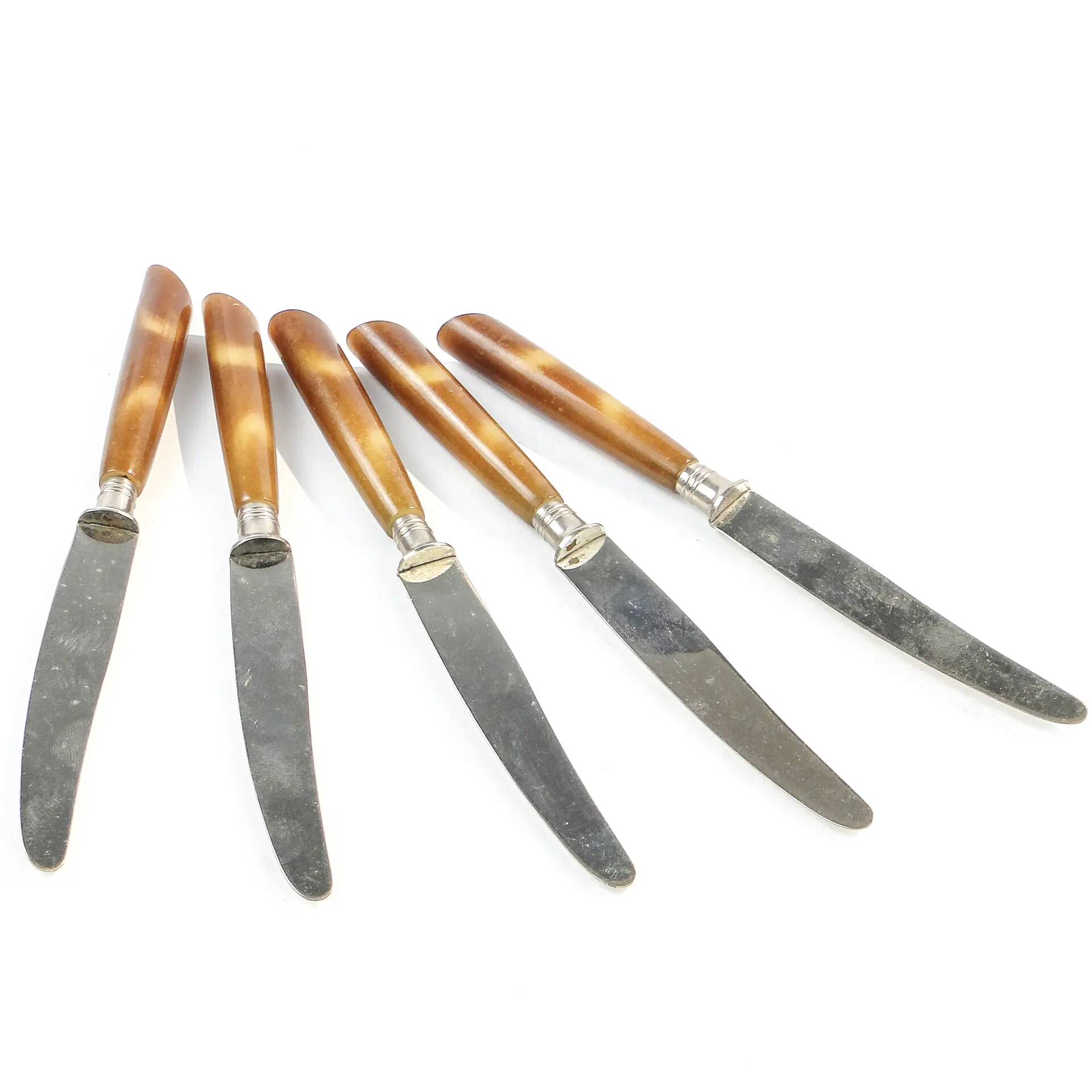 Set of knives, mid-century modern, brown bakelite, Sweden, 1950s