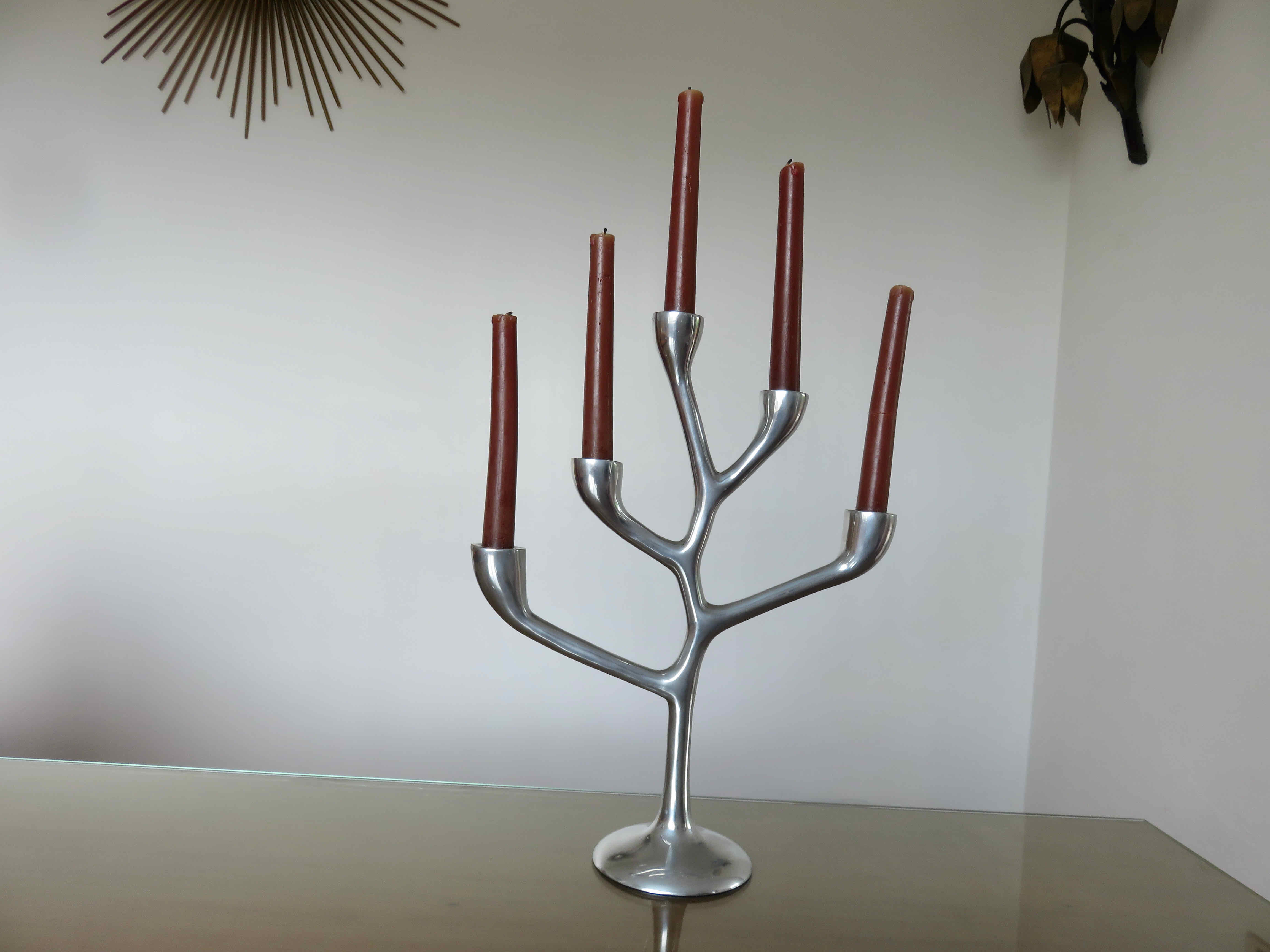 Modernist candle holder, free form, cast aluminum 70s