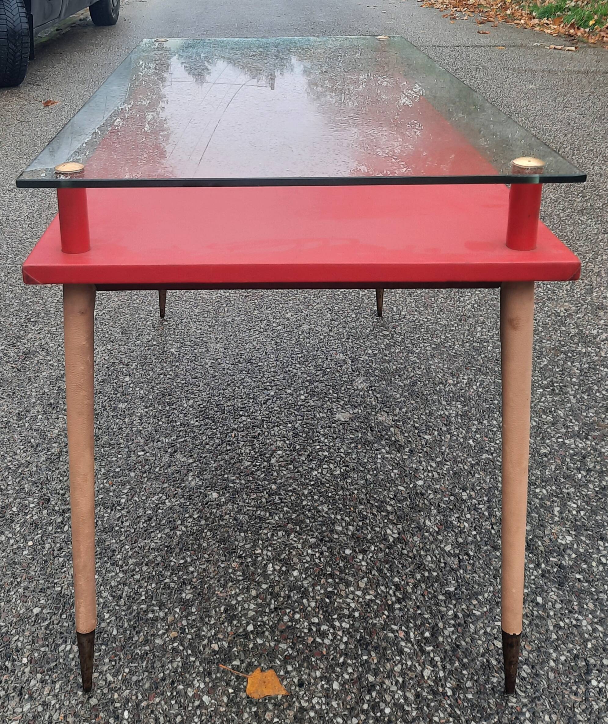 Vintage desk table with tapered legs