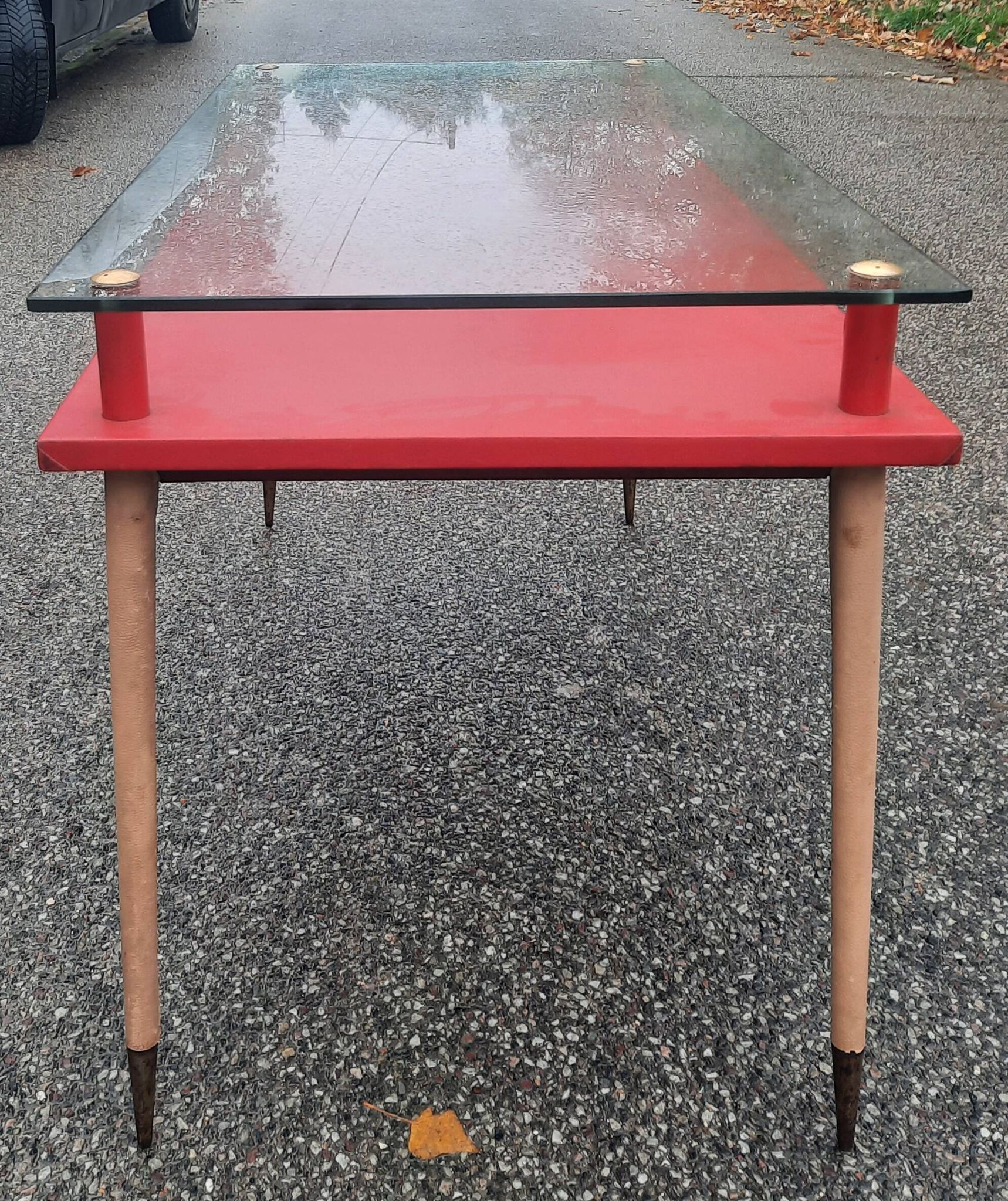 Vintage desk table with tapered legs