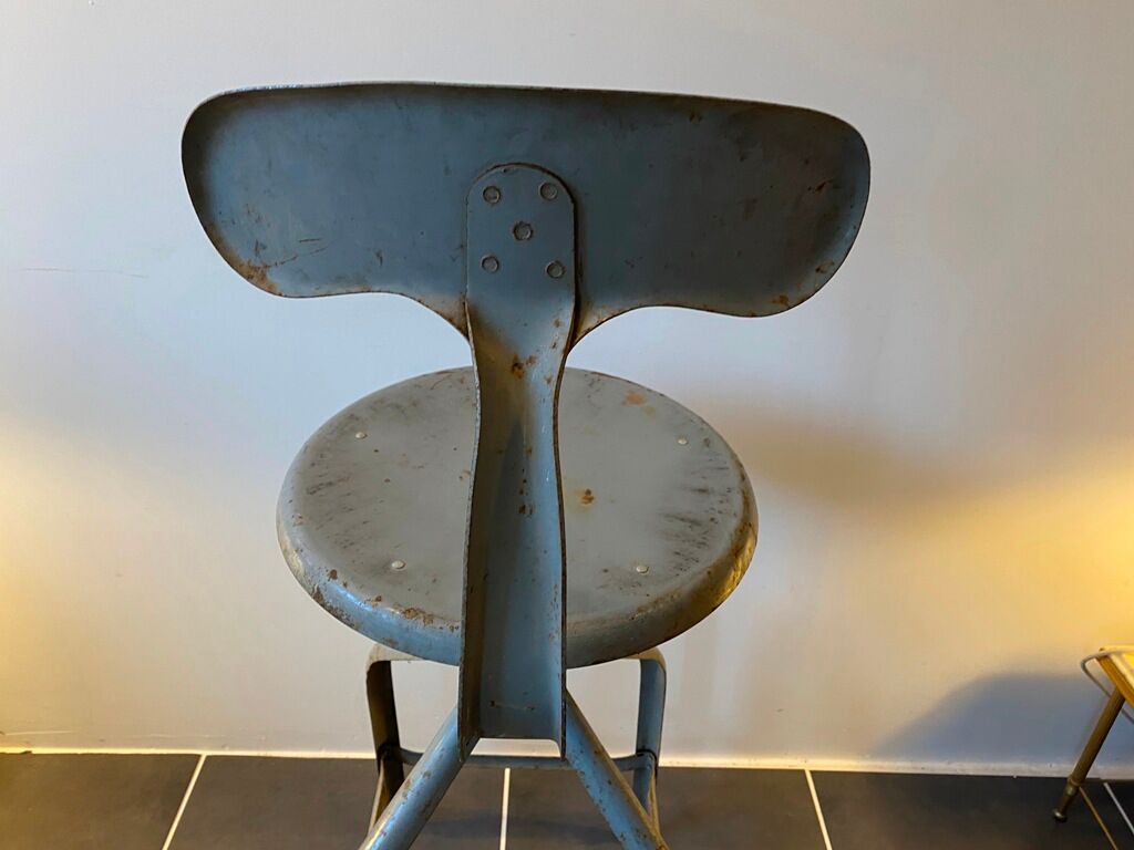 Nicolle industrial architect high chair swivel up adjustable metal gray 1950