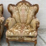2 Louis XV style armchairs in brocade and velvety fabric