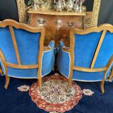 Pair of Louis XV style blue velvet bergère armchairs