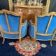 Pair of Louis XV style blue velvet bergère armchairs