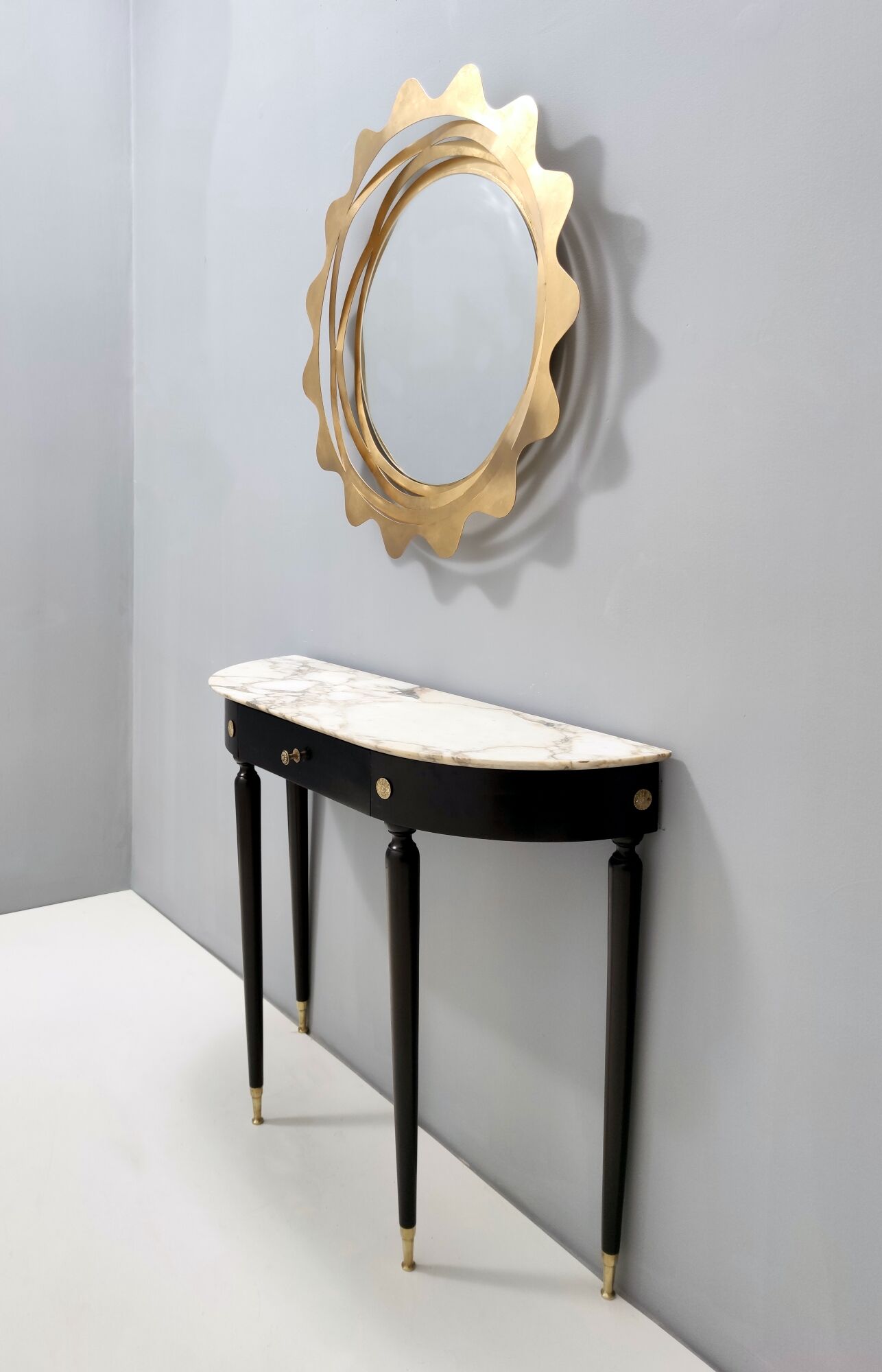 Midcentury Walnut and Carrara Marble Console Table Ascribable to Paolo Buffa