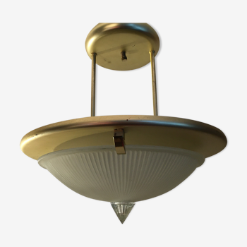 Art Deco suspension in moulded glass and gilded brass -1950s