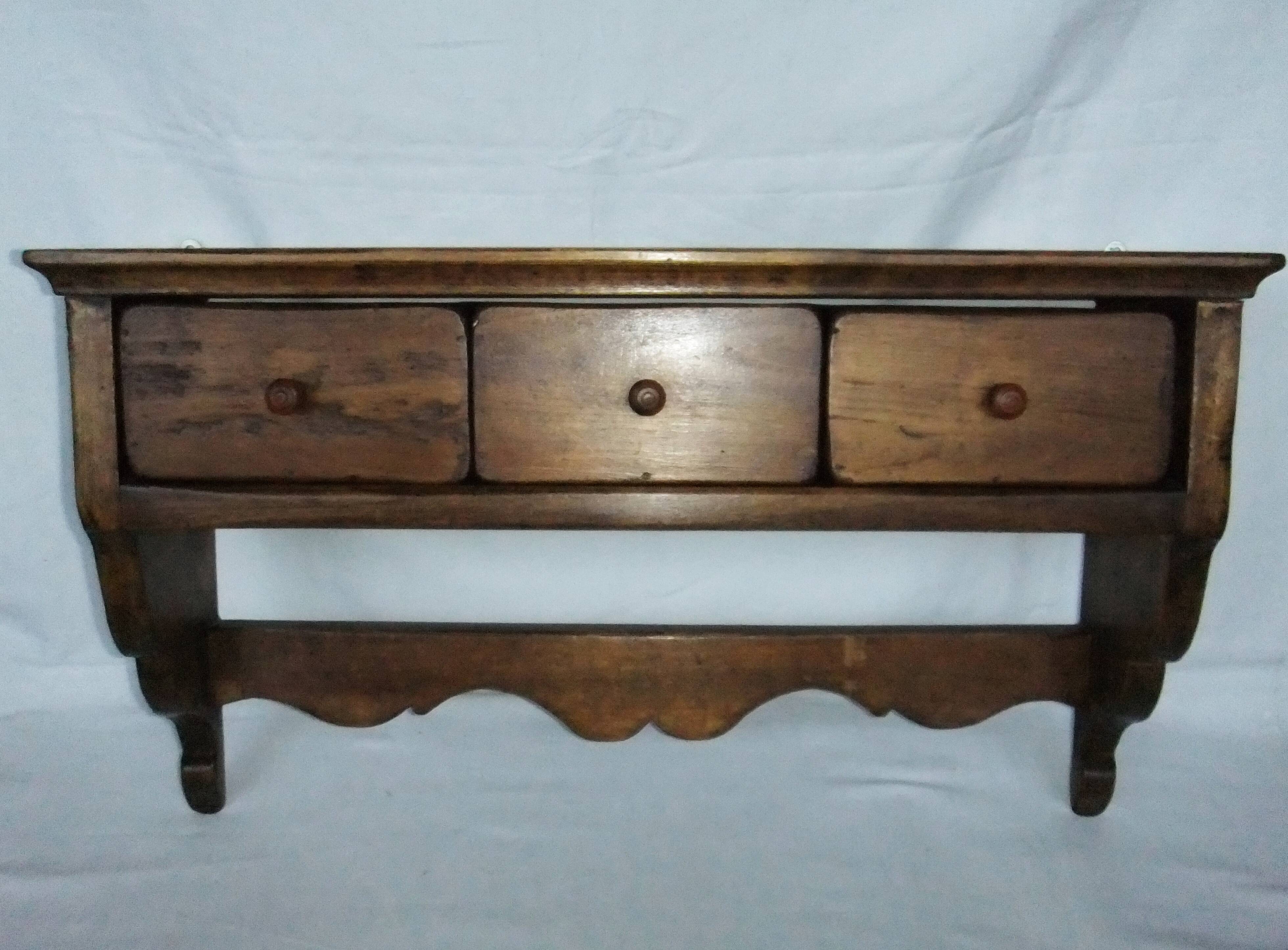 Curved wooden wall shelf storage drawers 69 cm