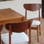 Set of 5 Scandinavian teak chairs from the 1960s, with curved backrest.