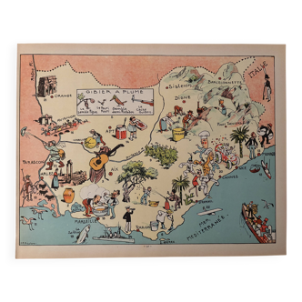 Vintage poster, illustrated map of Provence, 1939 - JP Pinchon