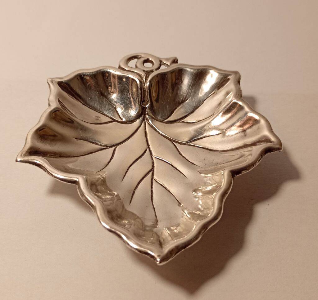 Sterling Silver Vine Leaf Footed Dish Topazio Portugal