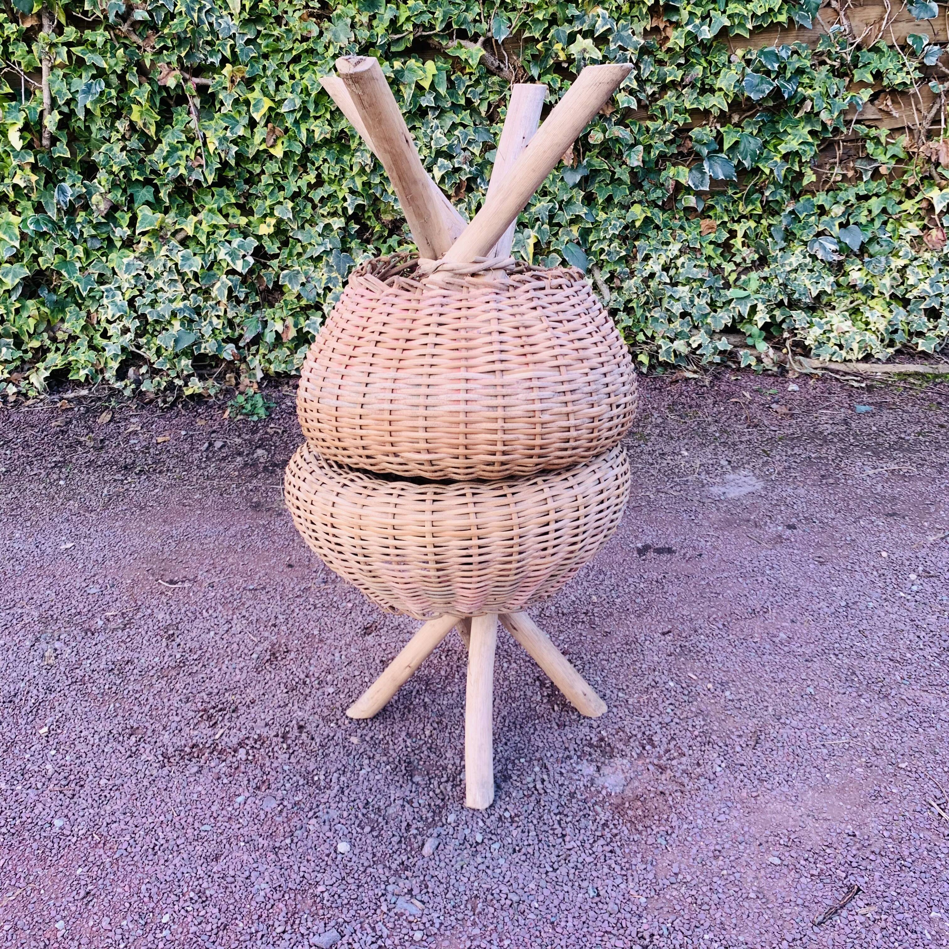 Pair of vintage wicker stools