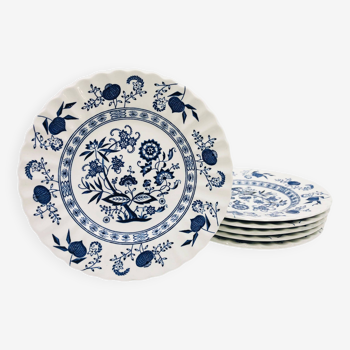 6 Assiettes à dessert, J & G Meakin Classic White Blue Nordic.