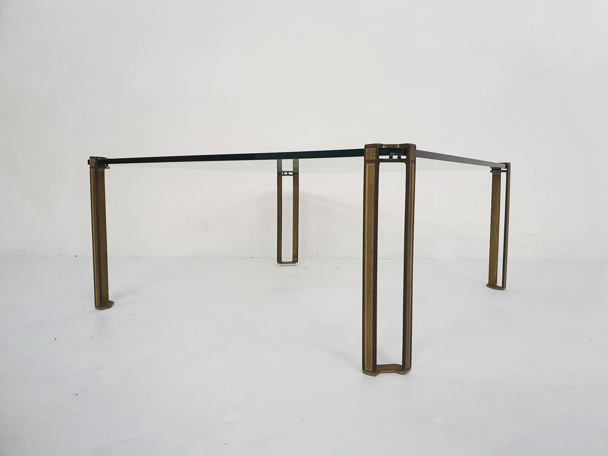 Peter Ghyczy for Ghyczy brass and glass square coffee table, 1970's