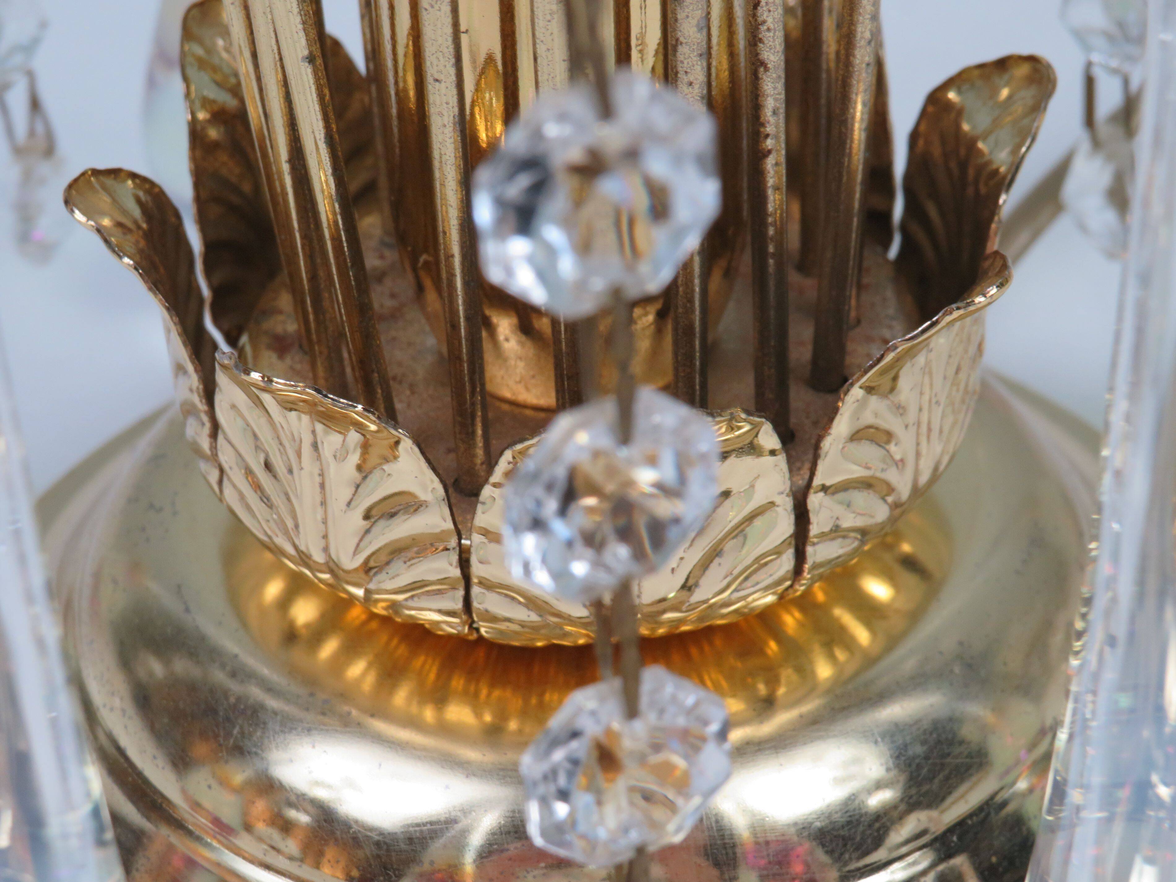 Massive Belgium vintage table lamp, brass and Murano beads