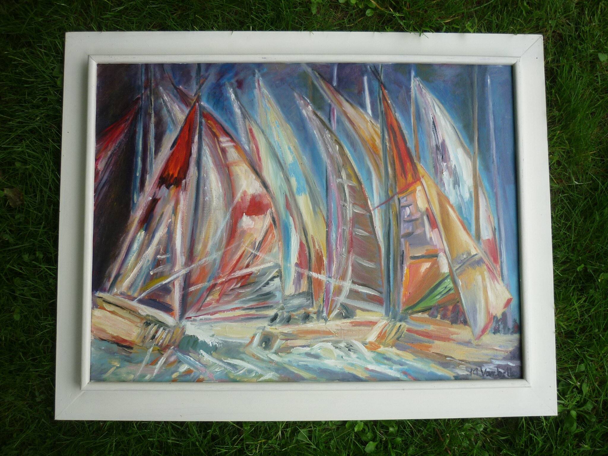 Oil on canvas Regatta 71x56 by M. Vanbelle