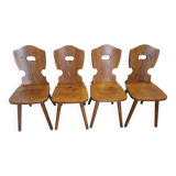 Vintage Tyrolean Wooden Dining Chairs - 1970s Farmhouse Style - Set of 4