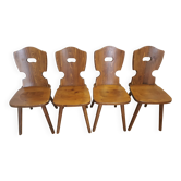 Chaises de salle à manger tyroliennes vintage en bois – Style ferme des années 1970 – Lot de 4