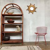 Library in burr rattan wicker natural bamboo old 1950