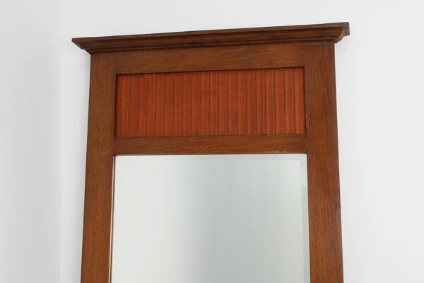 Miroir en chêne Art Déco français avec panneau cannelé, vers 1930