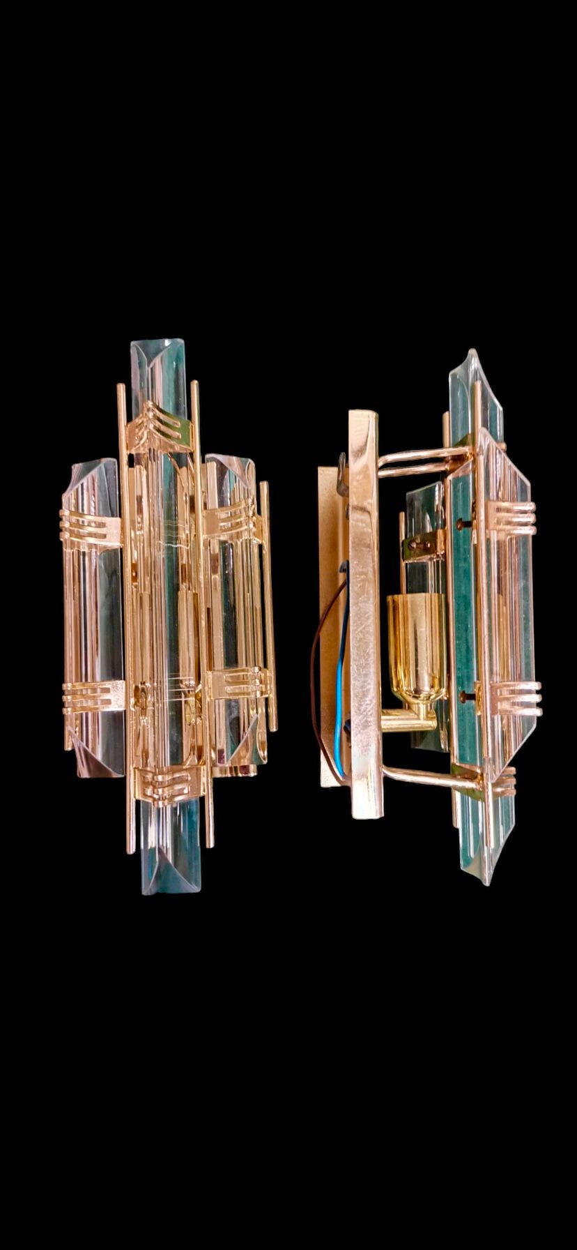 Venini Wall lamps glass murano gold structure , Italy 90 s