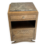 Art Deco single bedside table in solid oak, airbrushed