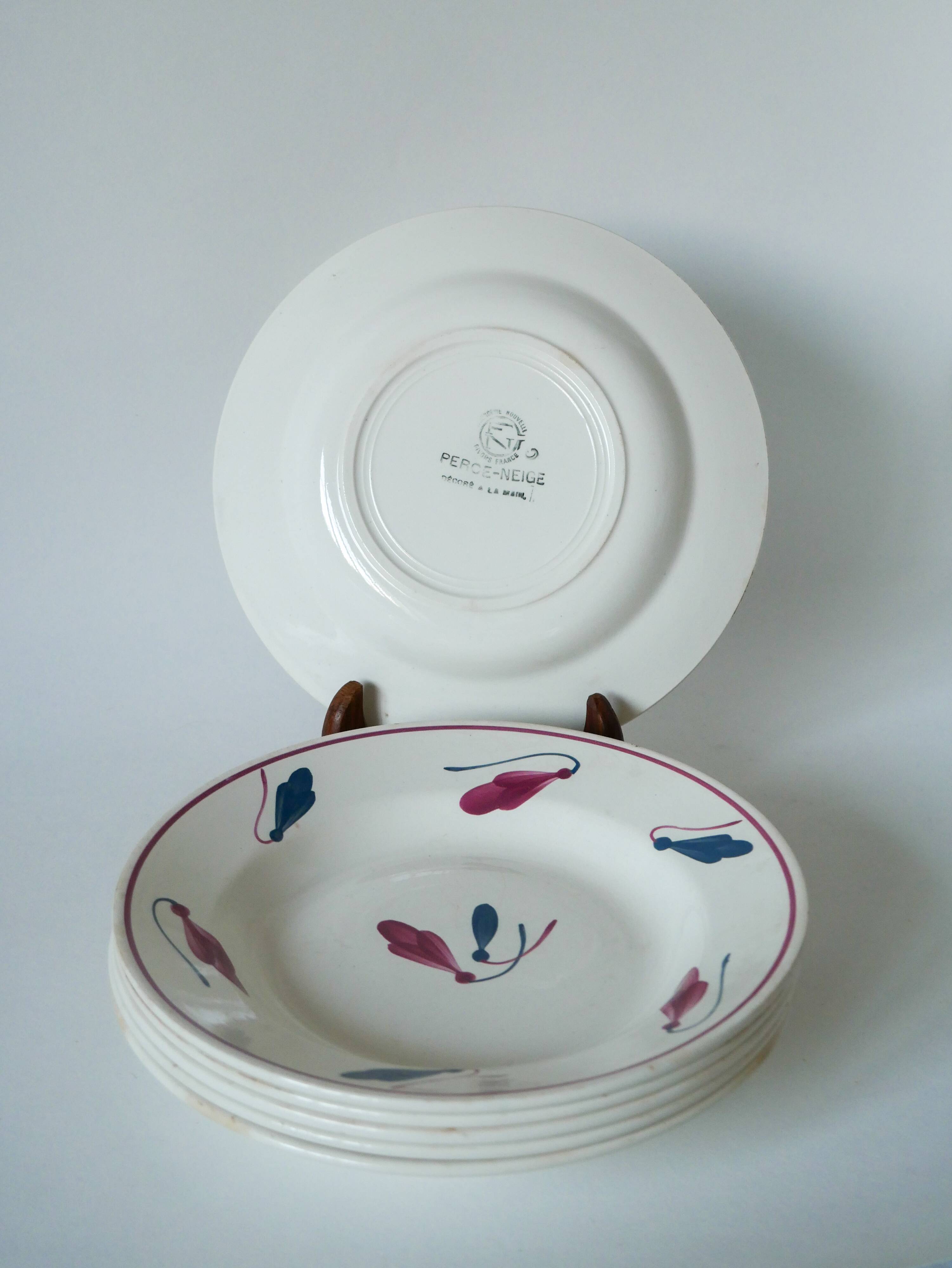 set of 6 Givors soup plates model Perce-Neige 1950