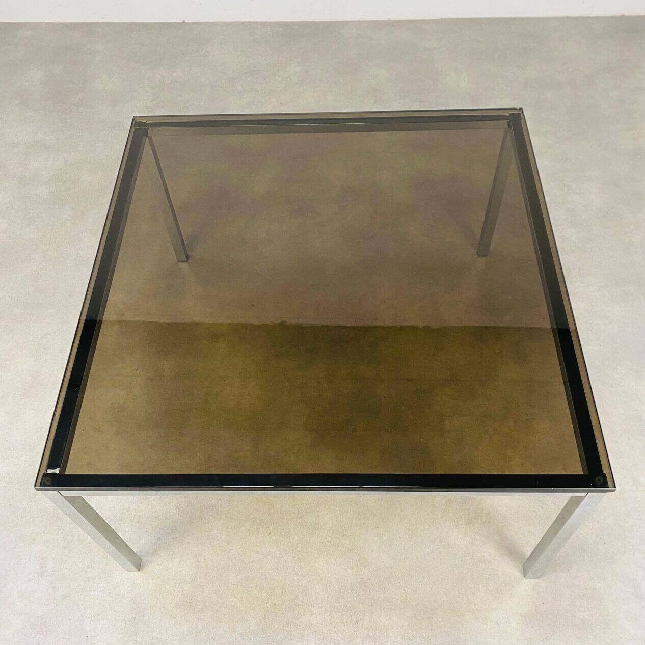 Square coffee table in chrome and smoked glass from the 1970s.