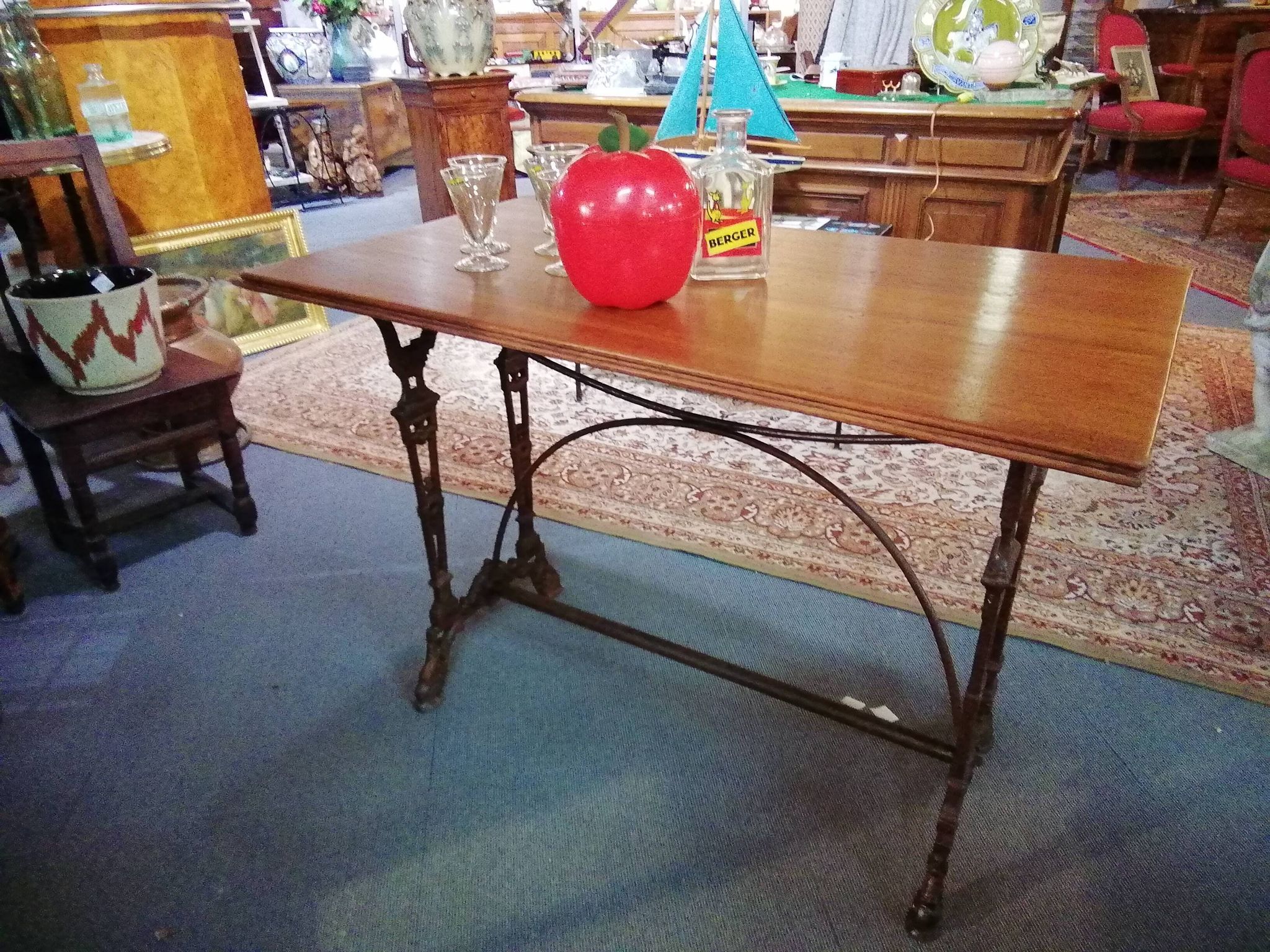 Bistro table over wood cast iron legs