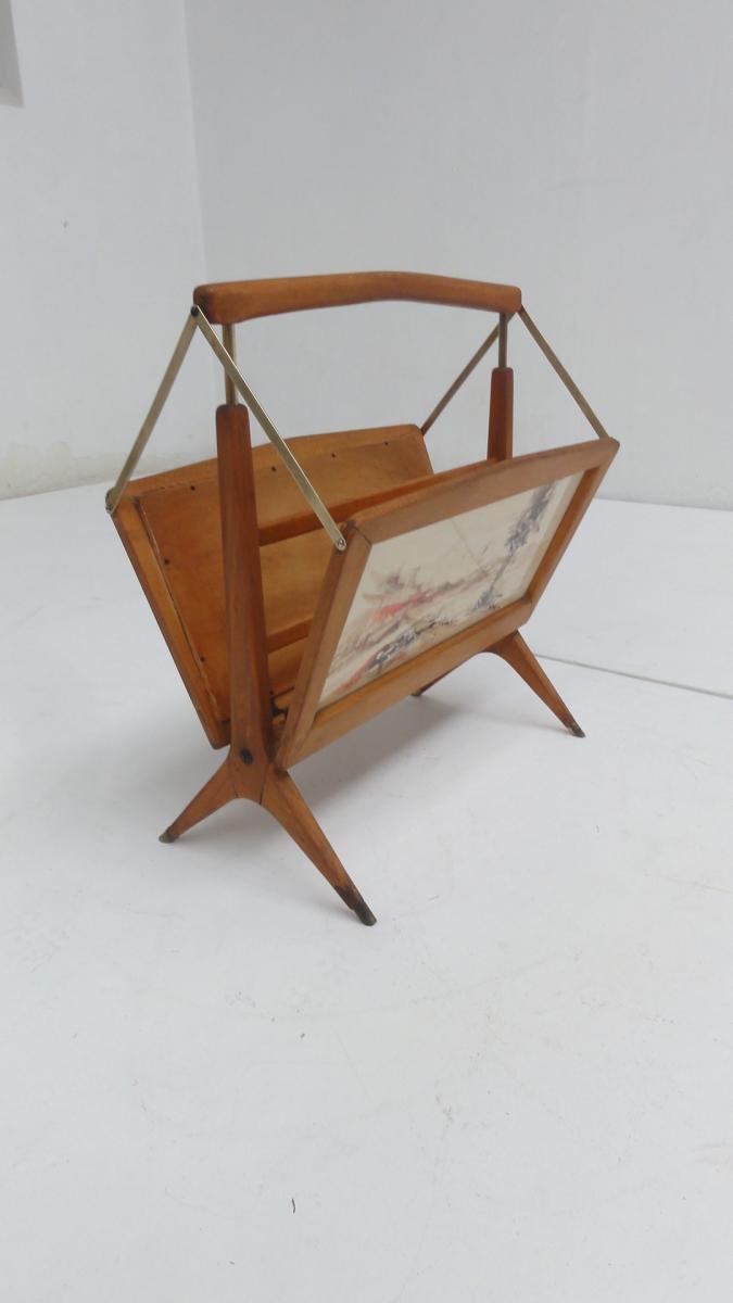 Magazine rack hand painted Birch and brass made in Italy 1950 s
