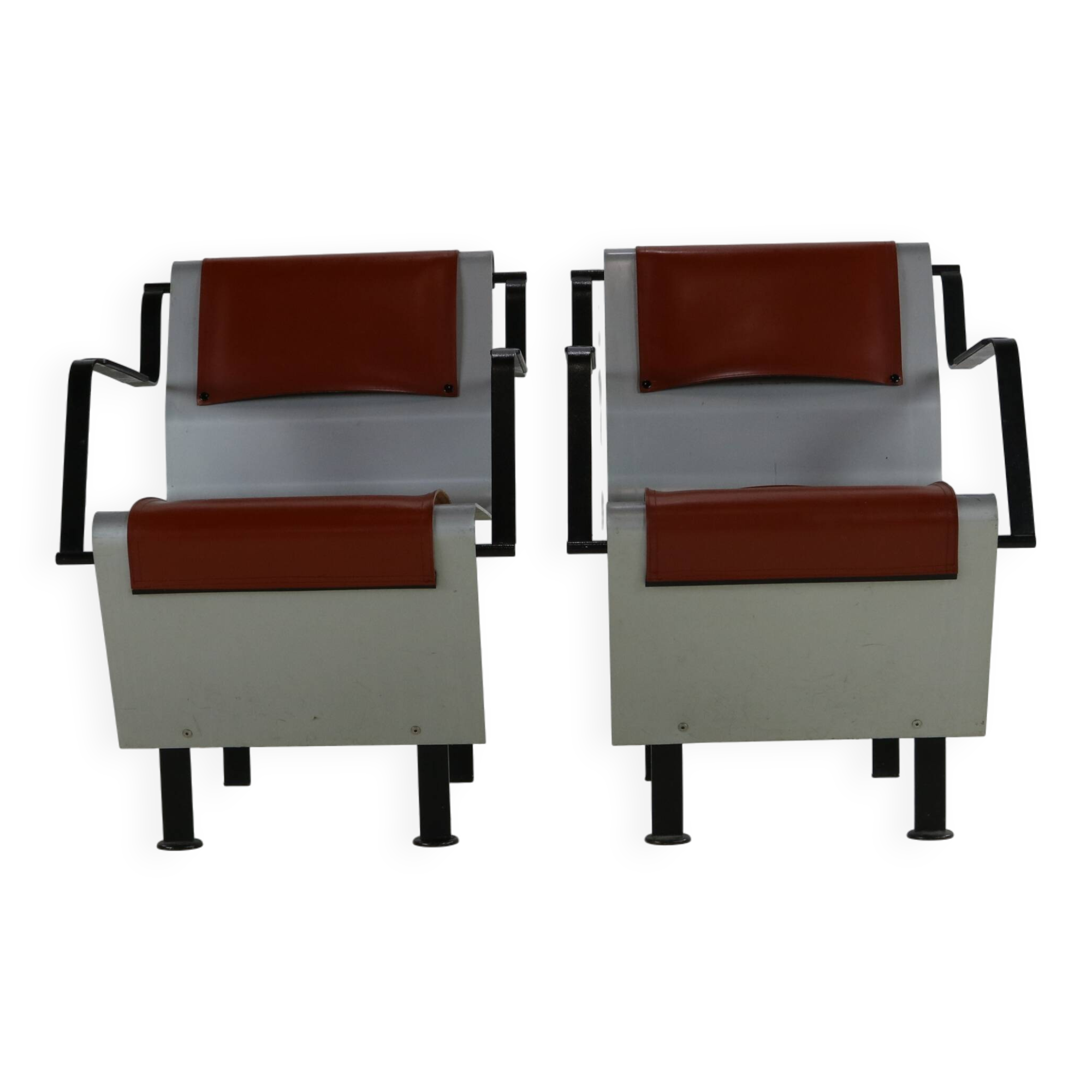 Eighties design set of two aluminium and steel Belgian design chairs