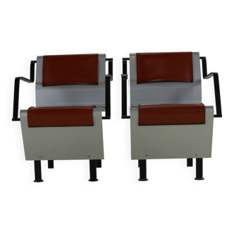 Eighties design set of two aluminium and steel Belgian design chairs