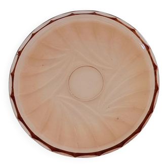 Plat rond art deco vieux rose en verre