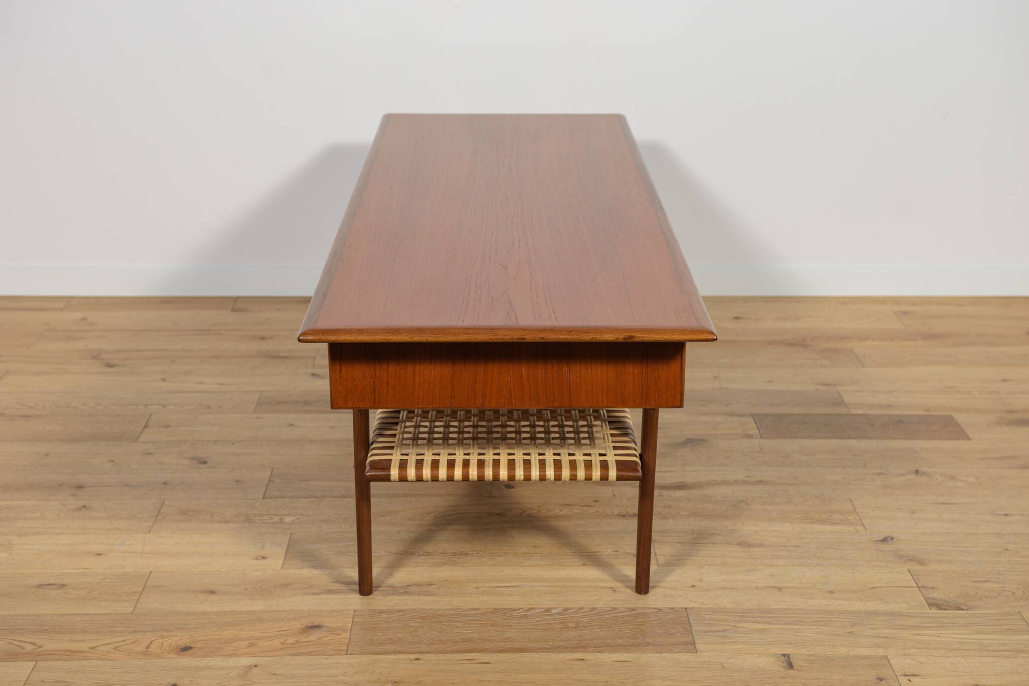 Mid-Century Teak & Rattan Coffee Table, Denmark, 1960s