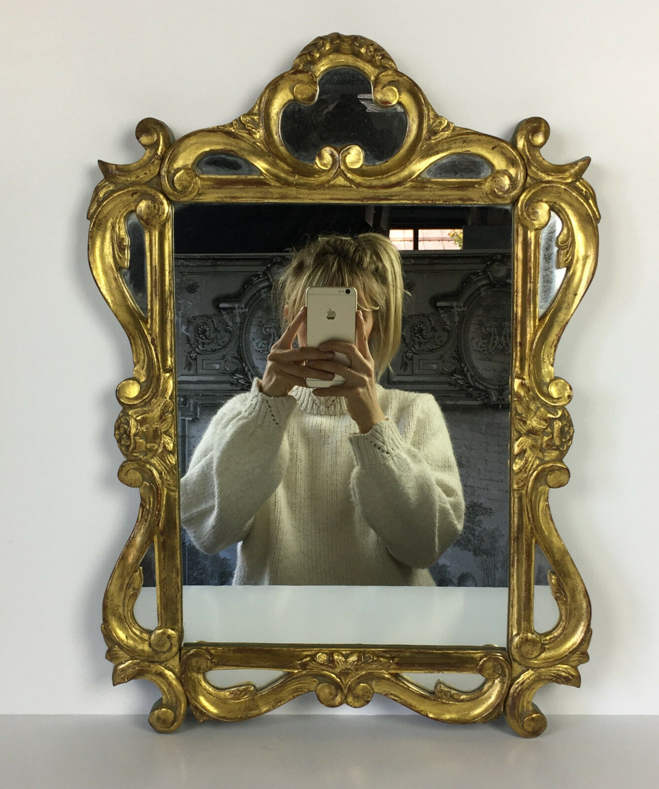 Gilded and patinated mirror sculpted 55 x 37cm