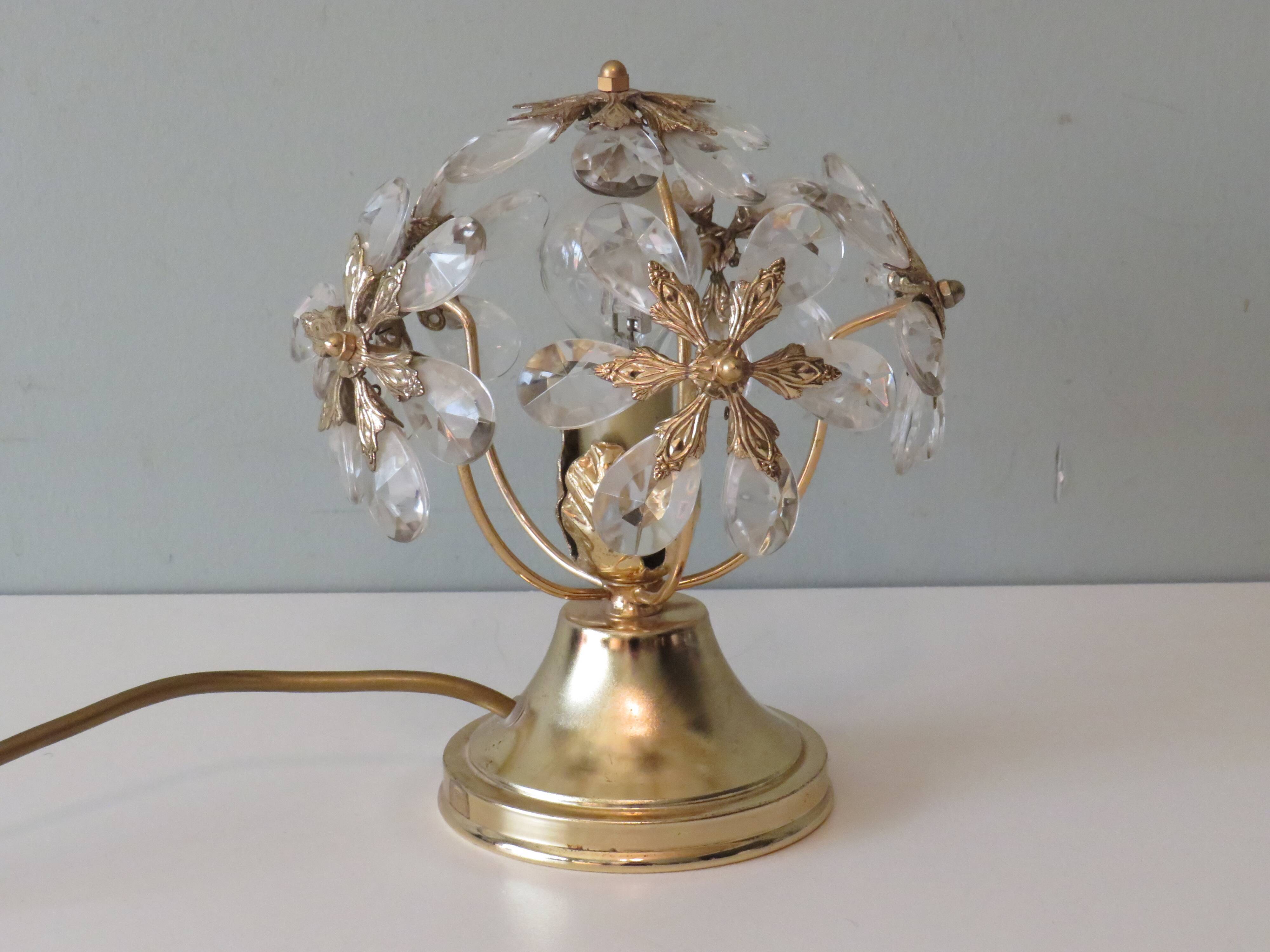 Table lamp, gilt metal and crystal, Belgium 1960s