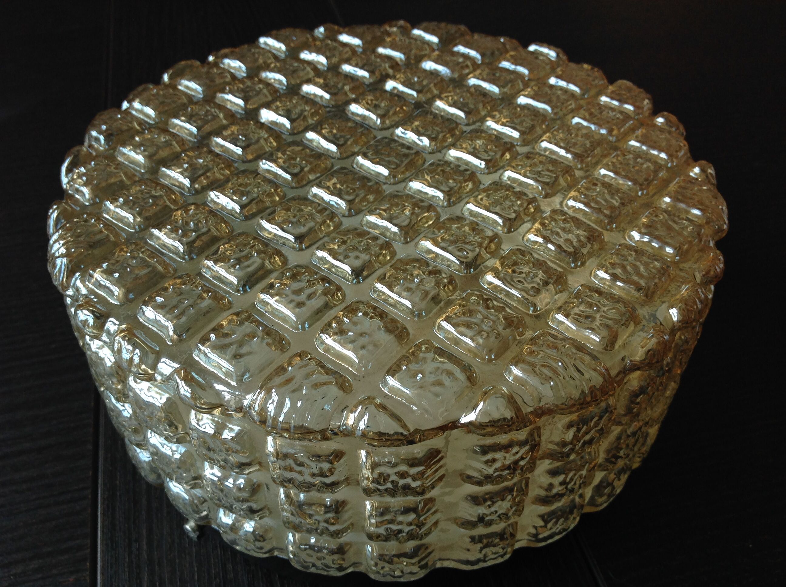 Round ceiling lamp in amber glass / vintage 60s-70s