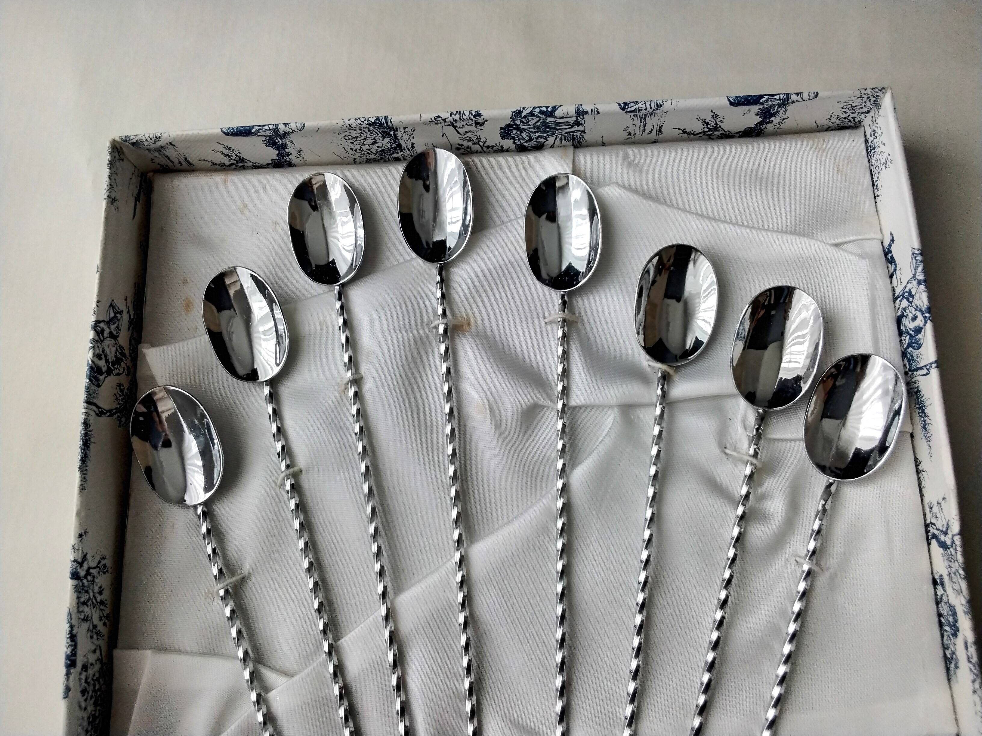 Set of 8 stainless steel mazagran, cocktail and ice spoons