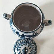 Fajalauza earthenware sugar bowl with handles, Granada, Spain, circa 1970
