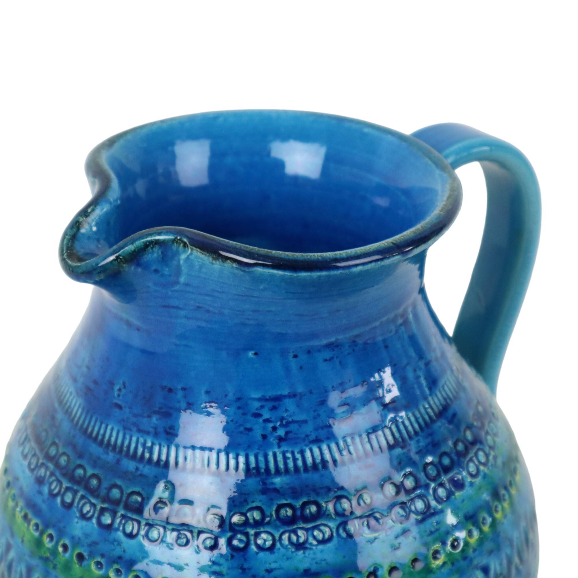 Vase Bitossi Aldo Londi, cruche à oreilles, faïence bleue de Rimini, Italie, années 60